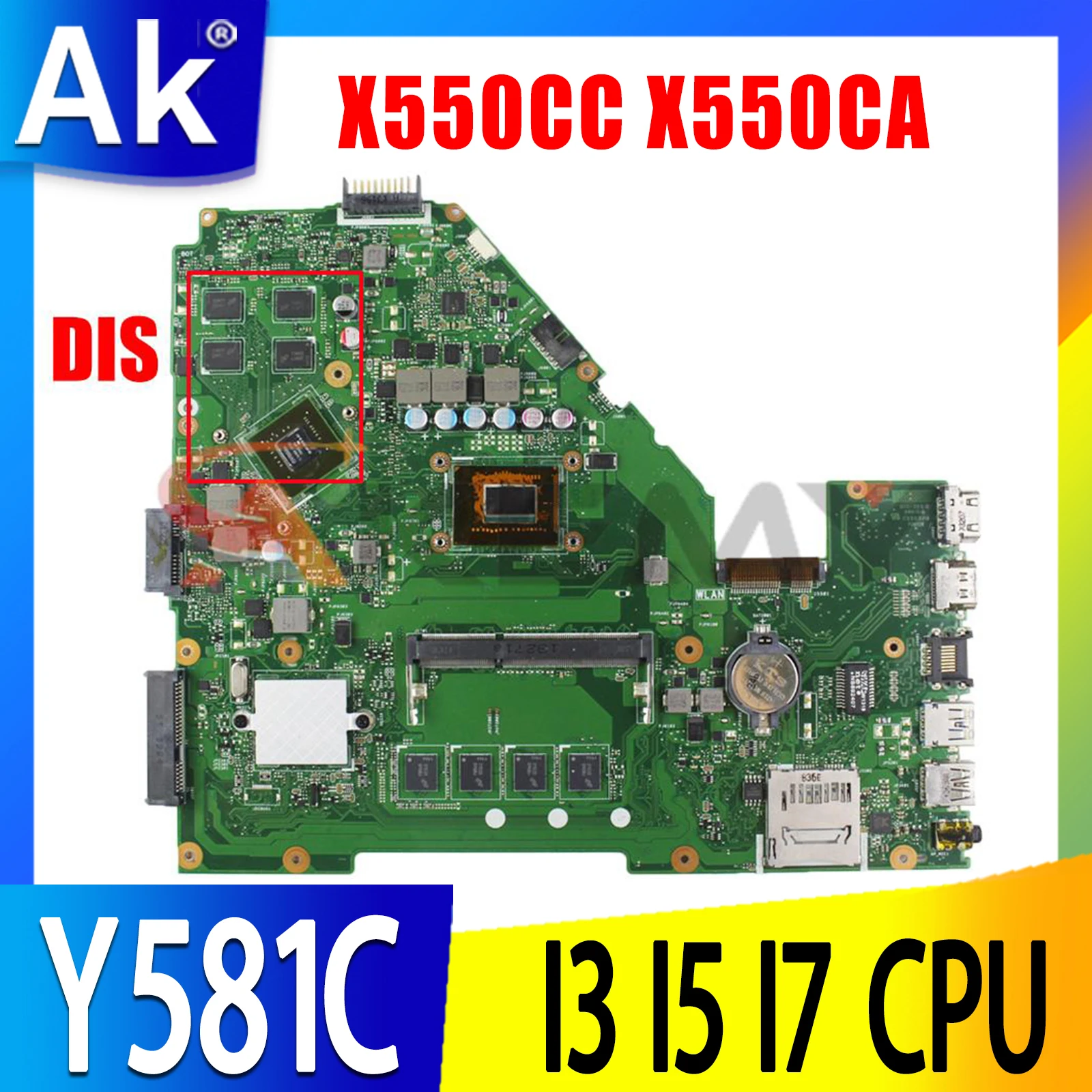 

X550CC X550CA Motherboard 4GB RAM 1007U I3 I5 I7 CPU GT720M GPU for ASUS Y581C X552C X550C X550CL A550C K550C Laotop Mainboard