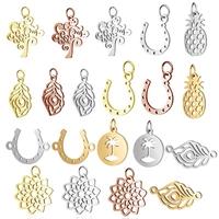5pcs stainless steel plant tree leaf u shape horseshoe pineapple pendant charm diy accessories necklace jewelry making wholesale