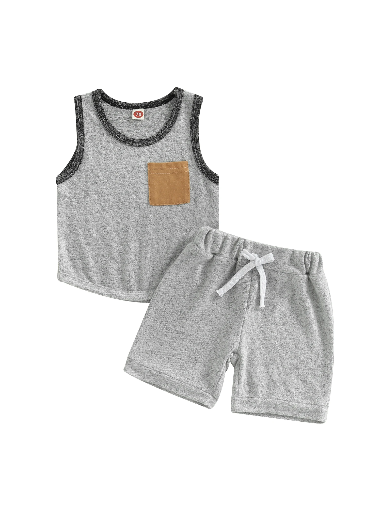 

Toddler Boys Summer Clothes Sets Sleeveless O Neck Contrast Color Vest Solid Color Drawstring Shorts Summer Outfit