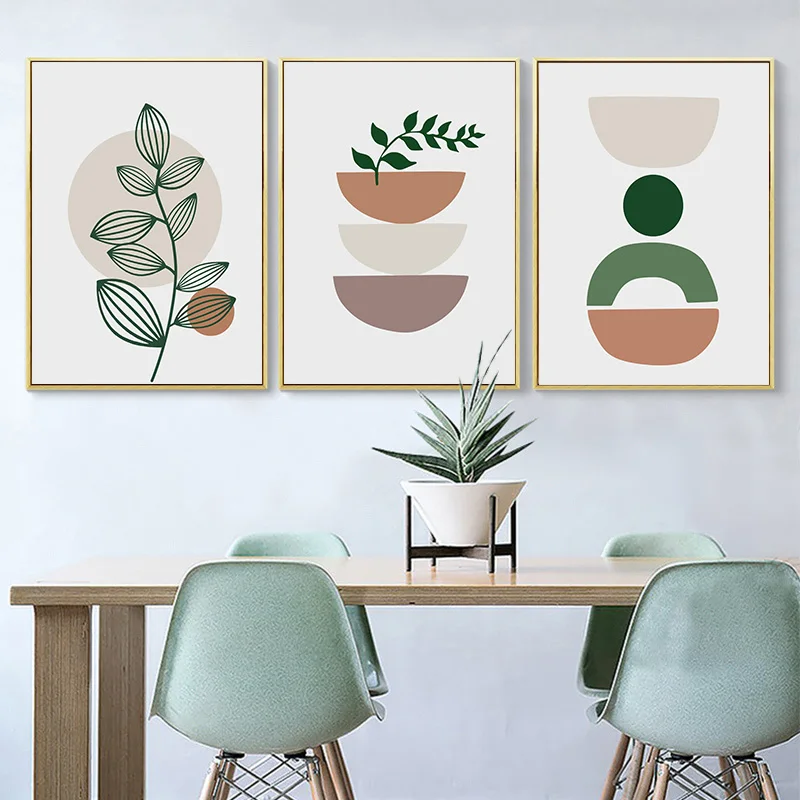 

Зеленое растение, лист, холст постер абстрактная полукруглая художественная линия живопись гостиная домашний декор живопись без рамки