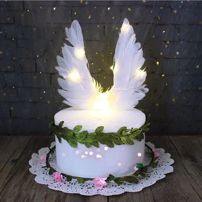 

1PC White/Black Angel Wings Birthday Cake Flag Romantic Wedding Cupcake Cake Topper for Party Decoration Bake Decor Wholesale