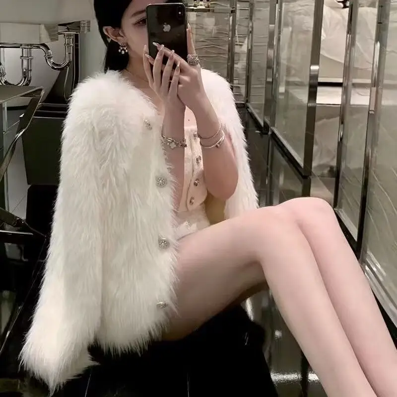 Вязаный кардиган из искусственной норки и кашемира женский свитер пальто