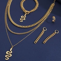 punk statement gold snake alloy pendant necklace earrings set for women jewelry chic dangle earring snake gothic jewelry set