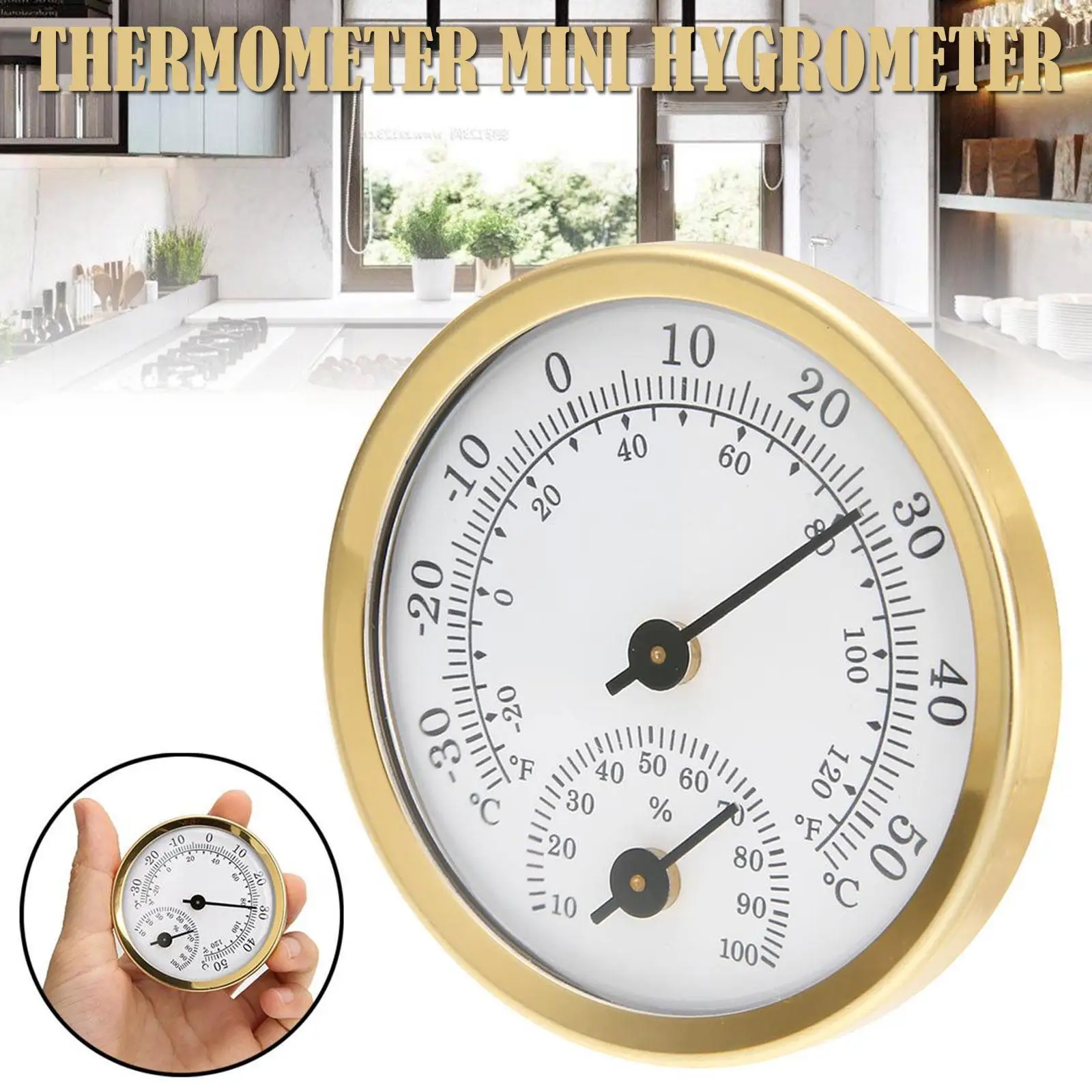 

Stainless Machanical Thermo-Hygrometer Mechanical Induction No Need Temperature Humidity Element And Battery Meter C9V6