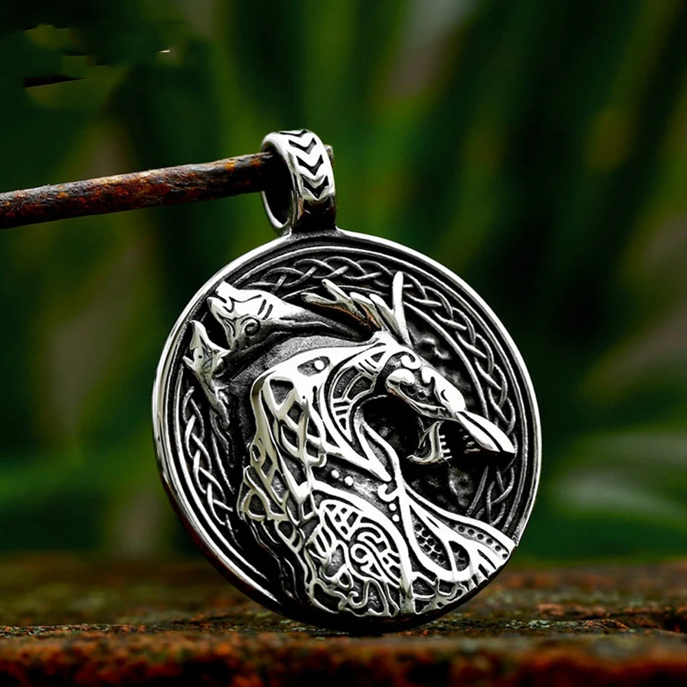 

Vintage Viking Wolf Pendant Necklace Men Fashion Nordic Viking Compass Rune Necklace Stainless Steel Amulet Jewelry Wholesale