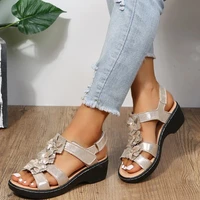 2022 summer new fashion womens sandals solid dew finger flower decoration outdoor leisure comfortable womens shoes sandals