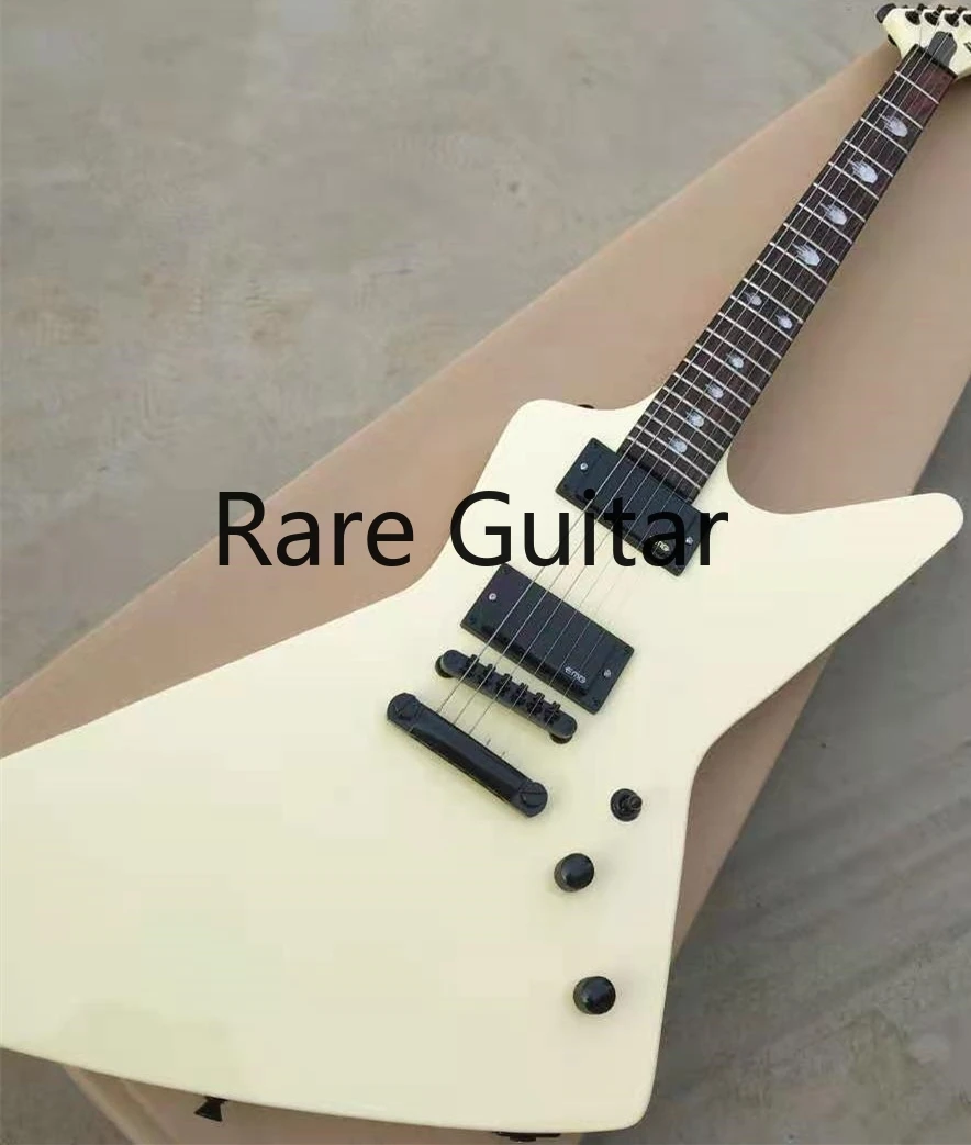 

Custom Active Pickup James Hetfield Cream White Explorer Electric Guitar EET FUK Fingerboard Inlay,9V Battery Box,Black Hardware