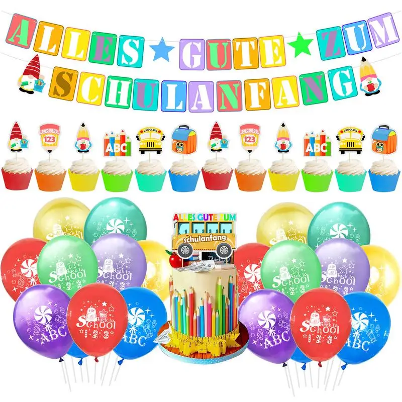 

First Day Of School Backdrop Welcome Banner Balloon Set 1st Back To School Cupcake Decor Balloons Classroom Supplies For