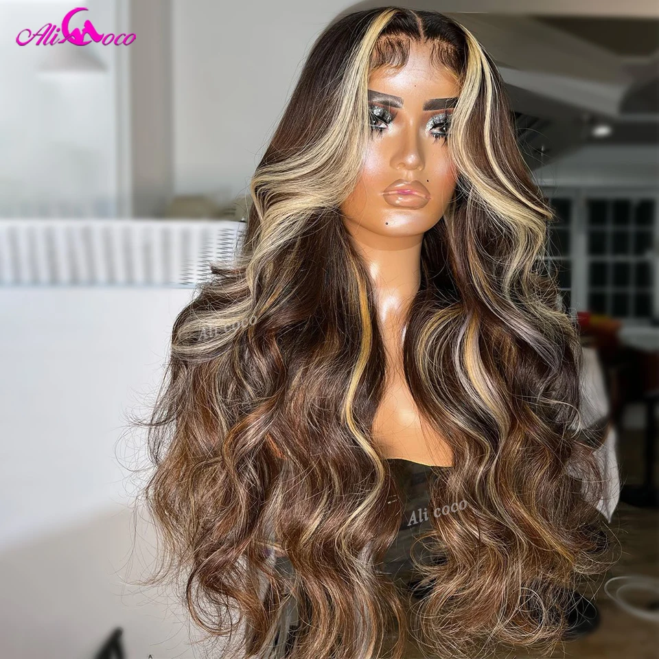 

Hightlight Brown Blonde Body Wave Wigs HD 13x4 Lace Front Wig Pre Plucked 5x5 Lace Closure 100% Human Hair Wigs For Black Women