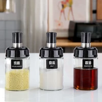 300mlglass seasoning kitchen spice kit bottles salt and pepper spoon jars oil brush honey container food set storage transparent