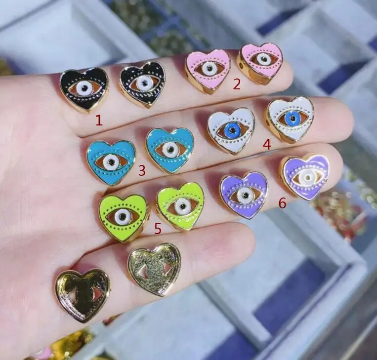 

5 шт./лот красочные хрустальные бусины в форме сердца с глазами, эмалевые Подвески, DIY браслет для изготовления ювелирных изделий, аксессуары