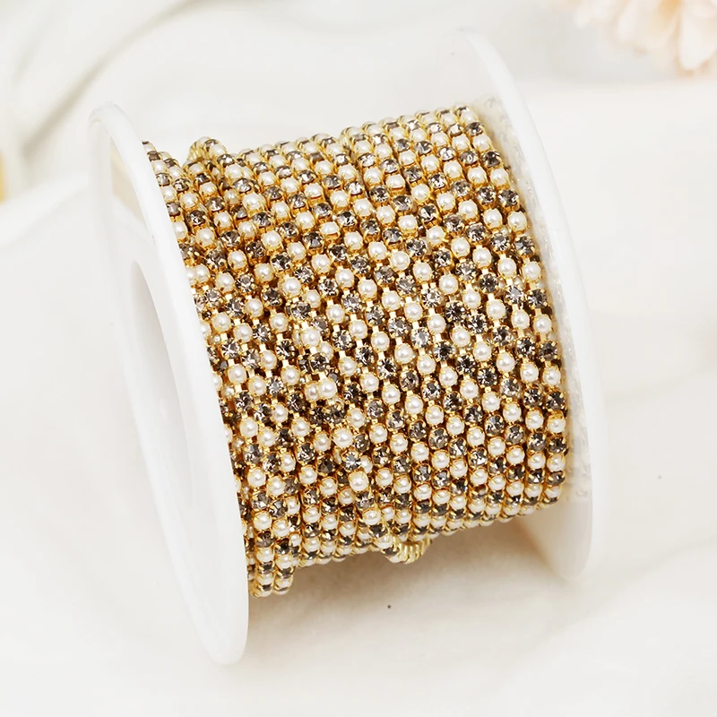2 мм, Золотая жемчужина, зеркальная цепочка, лента, стеклянная плотная Красочная искусственная жемчужная цепочка, отделка, цепочка для чашек для одежды (art.: 3920bcf53fc17) - 3920bcf53fc17
