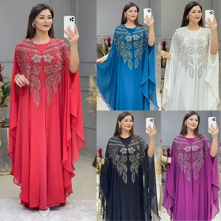 Plus Size African Party Dresses for Women Chiffon Boubou Ankara Dashiki 2 PCS Set Muslim Dubai Kaftan Abaya Robe Marocaine Femme