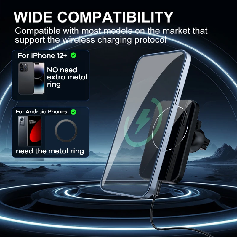 Магнитное автомобильное беспроводное зарядное устройство 15 Вт QI Быстрая зарядка
