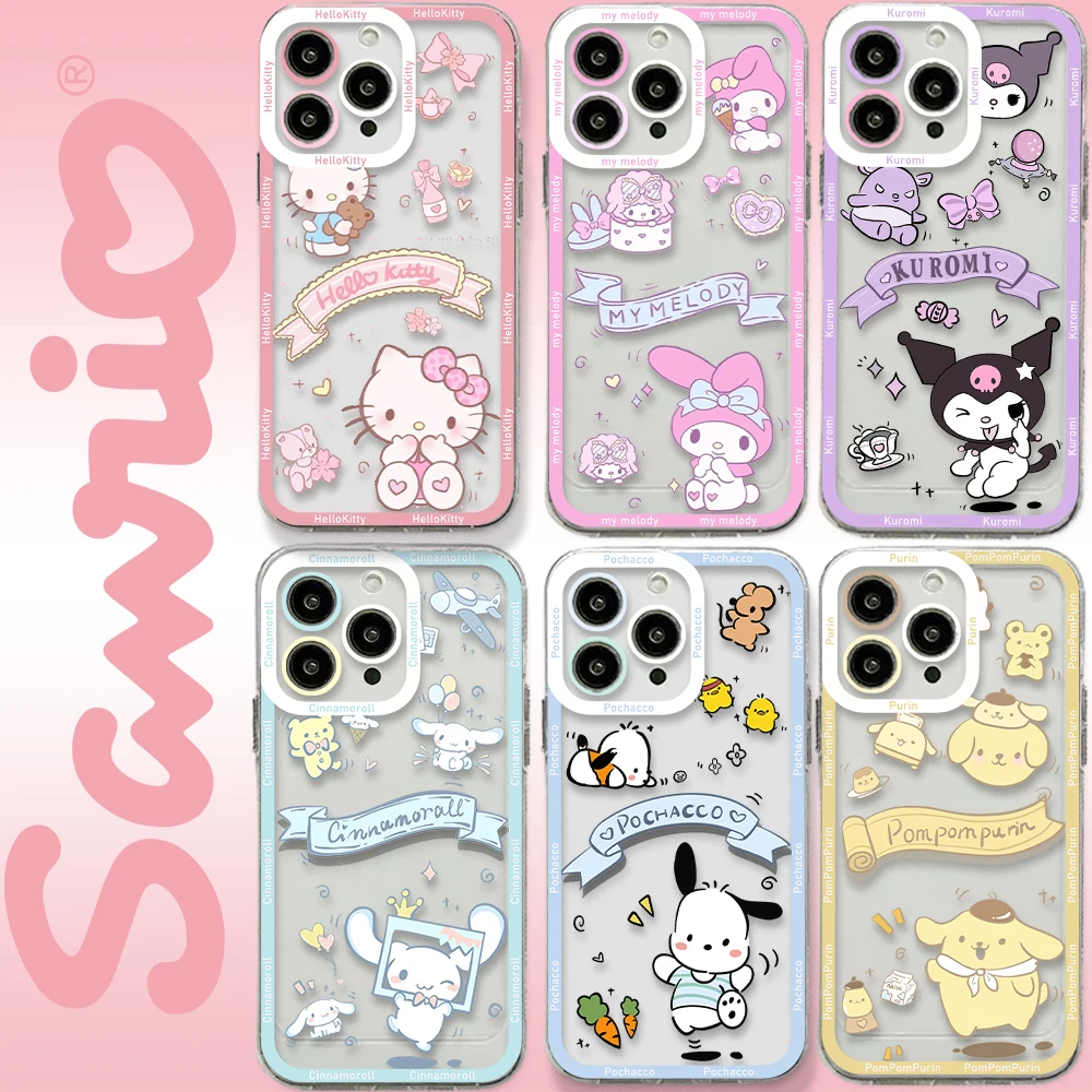 

Sanrio Hello Kitty Kuromi Phone Case For Xiaomi Redmi Note 12C 11 10 Pro Plus 10C K30 K40 K50 K60 4G 5G Transparent Cover Girl