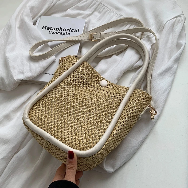 

2 Pieces Straw Crossbody Messenger Bag Ladies Side Bags for Women 2022 Trendy Summer Small Shoulder Bag Lady Handbags Purses Bea