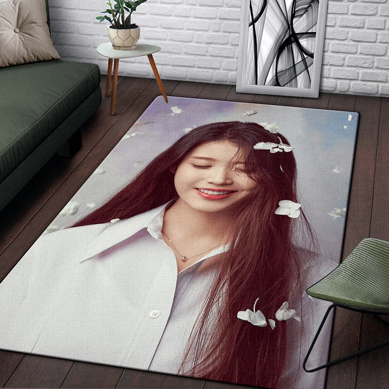 

Iu Kpop Star Beautiful Painting Carpet for Living Room Large Area Rug Black Soft Carpet Home Decoration Mats Boho Rugs Picnic