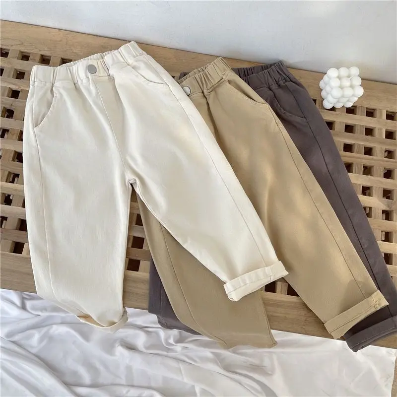 

2022 New Pants for Kids Spring Autumn Trousers Enfant Garcon Kids Fashion Color Solid Gray Pants Baby Girls Boys Pants 4-7T