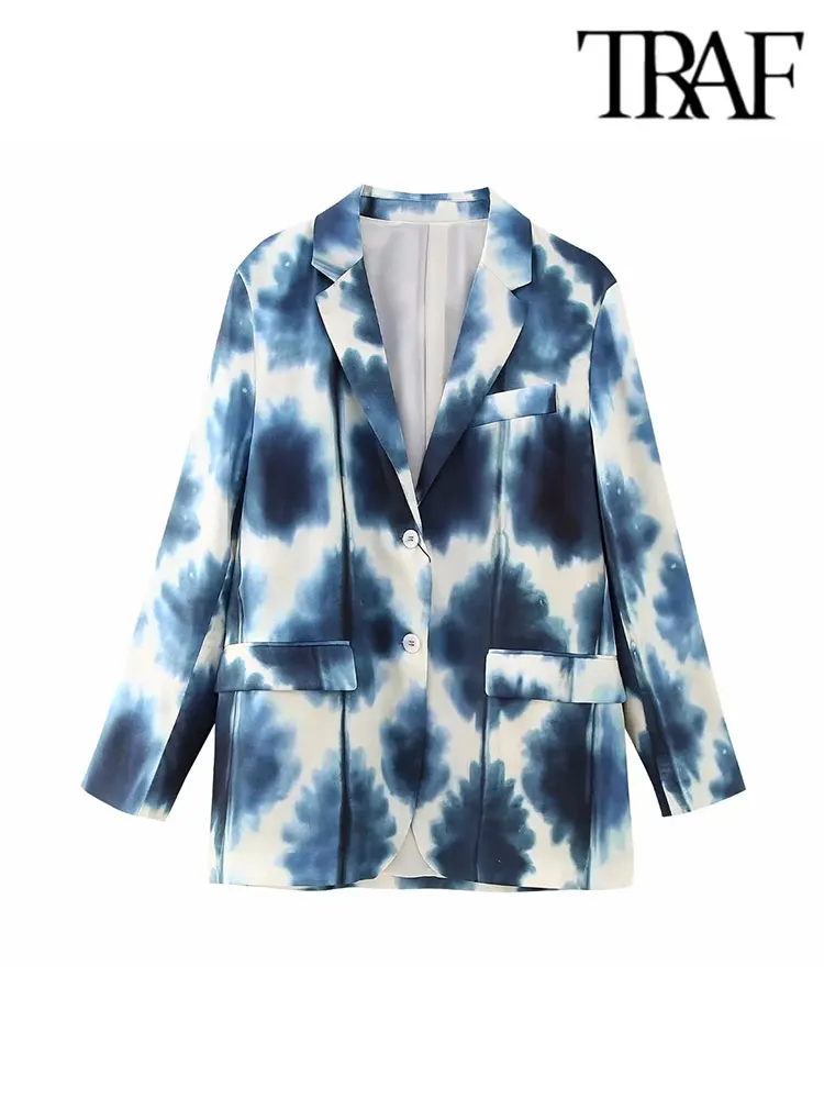 

TRAF Summer Fashion Tie Dye Print Women Blazer Traf Long Sleeve Loose Jacket Thin Satin Office Coat Female Top Outwea