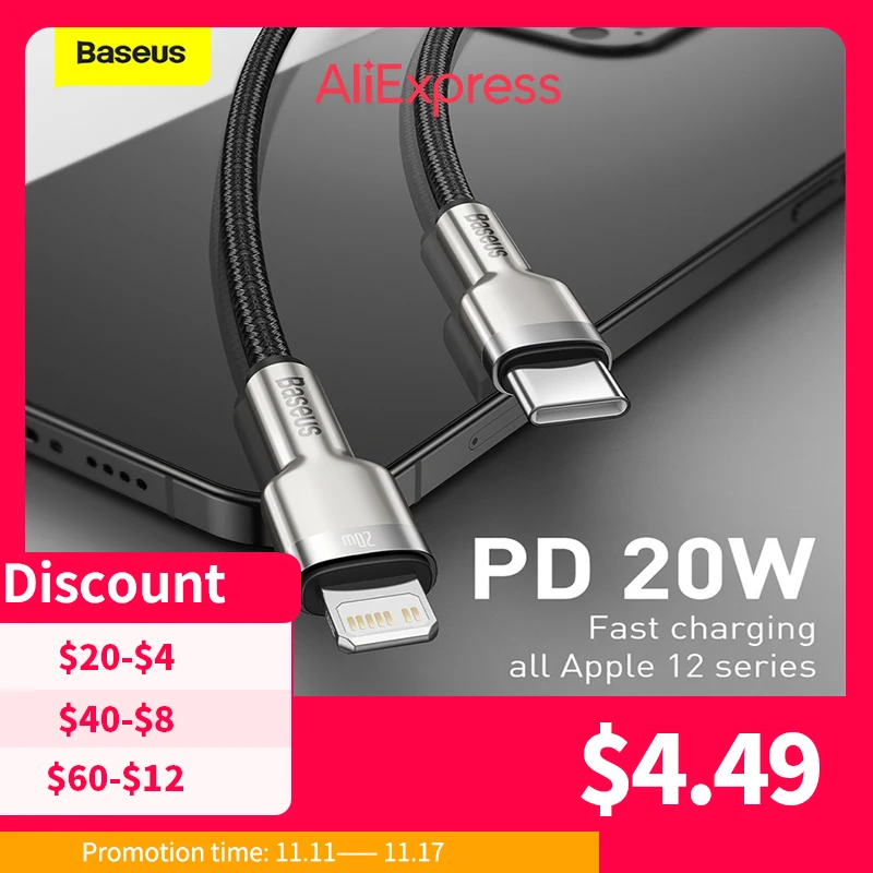 

Baseus USB C Cable For iPhone 13 14 Pro Max PD 20W Fast Charge Cable for iPhone 12 11 Charger USB Type C Cable for Macbook Pro