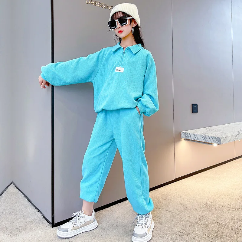 

Teenage Girls Fashion Clothing Sets Kids Sports Suits Cotton Long Sleeve Blouse + Long Pants 2Pcs Outfits Children 10 12 14 Year