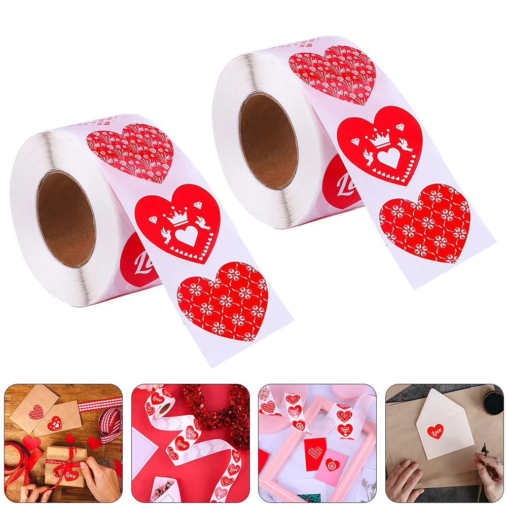 

2 Rolls Stickers Portable Valentine's Day Exquisite Sealing Stickers Love-shaped Sticker Gift Sealing Decals