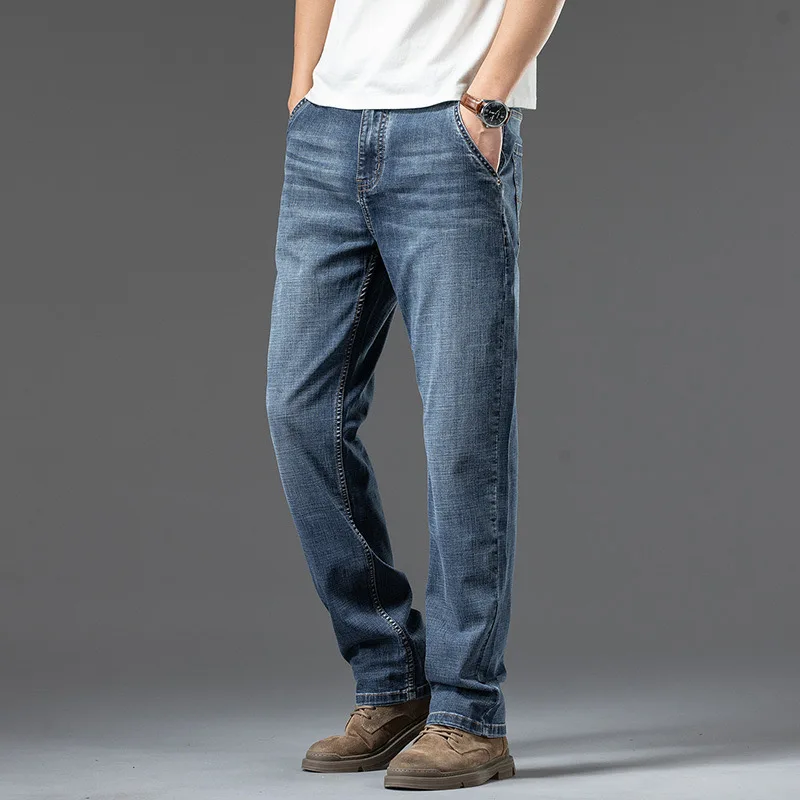 Джинсы мужские тонкие свободного покроя модные Универсальные прямые брюки