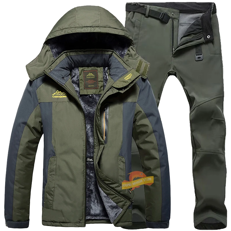 2023 Men's Winter Thicken Warm Fishing Suits Outdoor Fleece Ski Mountaineering Clothes Man Waterproof Cold-proof Camping Coats