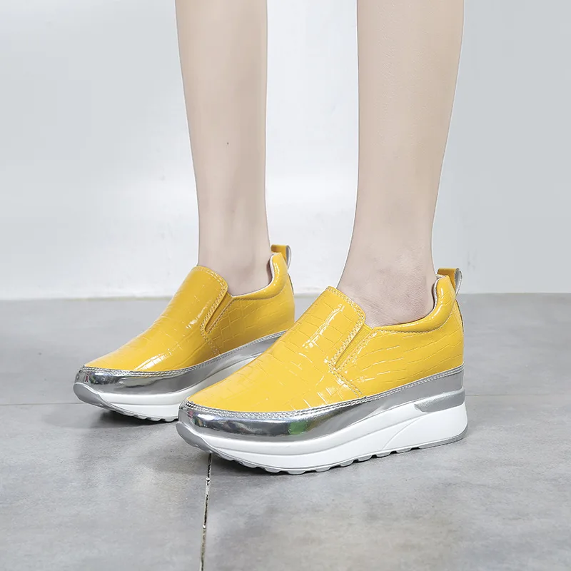 

Chunky Platform Sneakers for Women Thick Bottom Patent Leather Loafers Woman Plus Size Height Increasing Casual Shoes