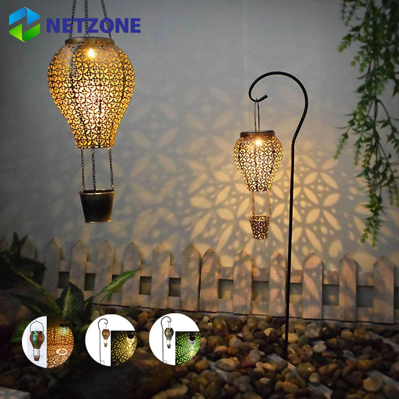 

Garden Solar Light Outdoor Hot Air Balloon LED Lamp Waterproof Metal Hanging Solar Lanterns Exquisite Decor Light Country Houes