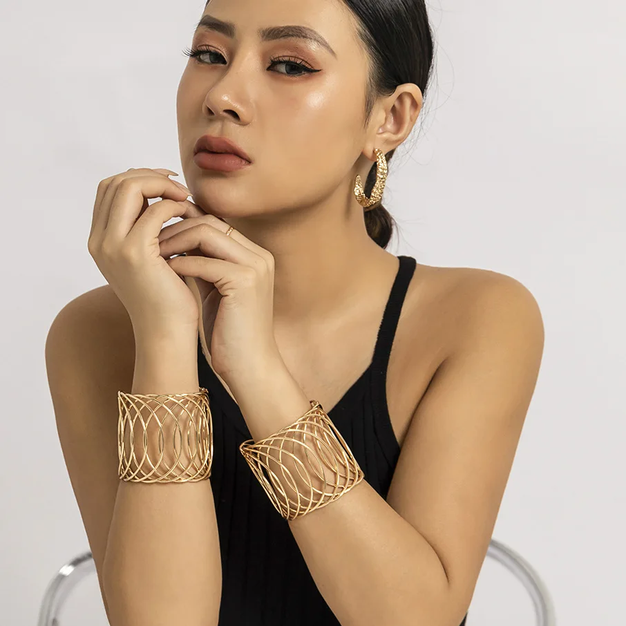 Женский Открытый браслет из металлической проволоки, золотистый браслет в стиле панк, хип-хоп, 2023