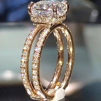 hot selling gold plated double diamond crown rings european and american square diamond rings wholesale wedding engagement rings