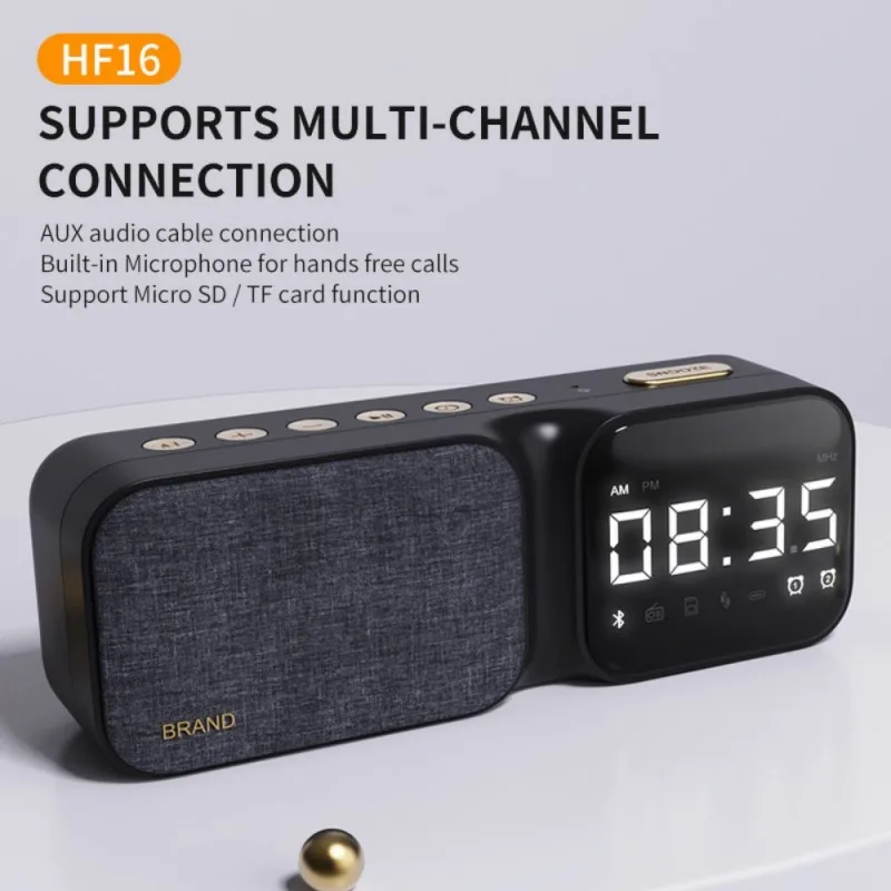 

HF16 Portable Cloth Art Bluetooth Speaker Surround Sound Mini Subwoofer With FM Radio Player Bedroom Fashion Digital Clock Alarm