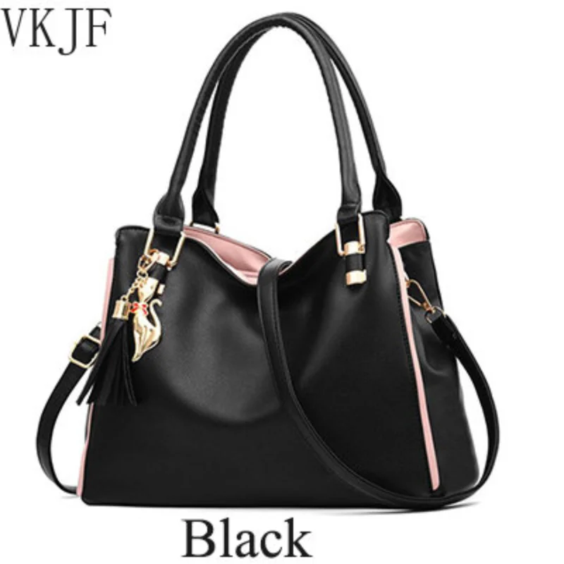 

2022 большая кожаная сумка для женщин, простые женские сумки через плечо с кисточкой, сумки через плечо с мультяшным рисунком