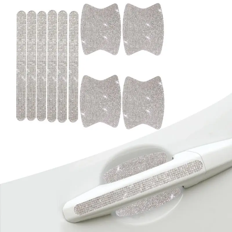 

10PCS Universal Car Door Handle Sticker Decal Warning Diamond Auto Strip Driving Safety Bling Anti-scratch Sticker For Girls