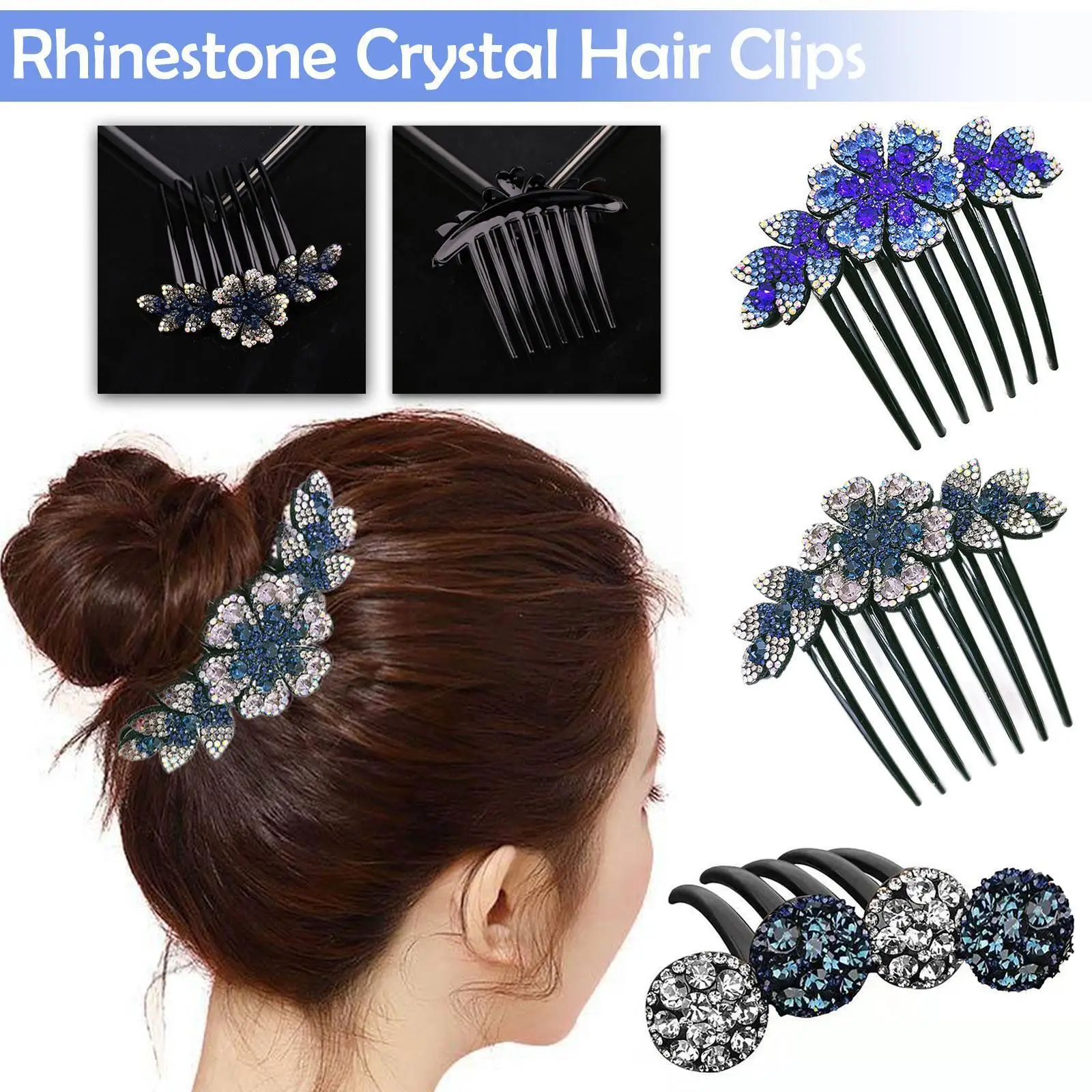 

Vintage Flower Crystal Hairclips Fashion Hair Maker Bun Hair Combs Plastic Shiny Hairpin For Women Wedding Hair Accessories I8f8