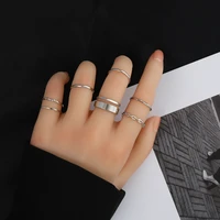 lats 7 pcs punk twist joint ring sets for women hiphop minimalist silver color geometric rings party fashion jewelry gifts