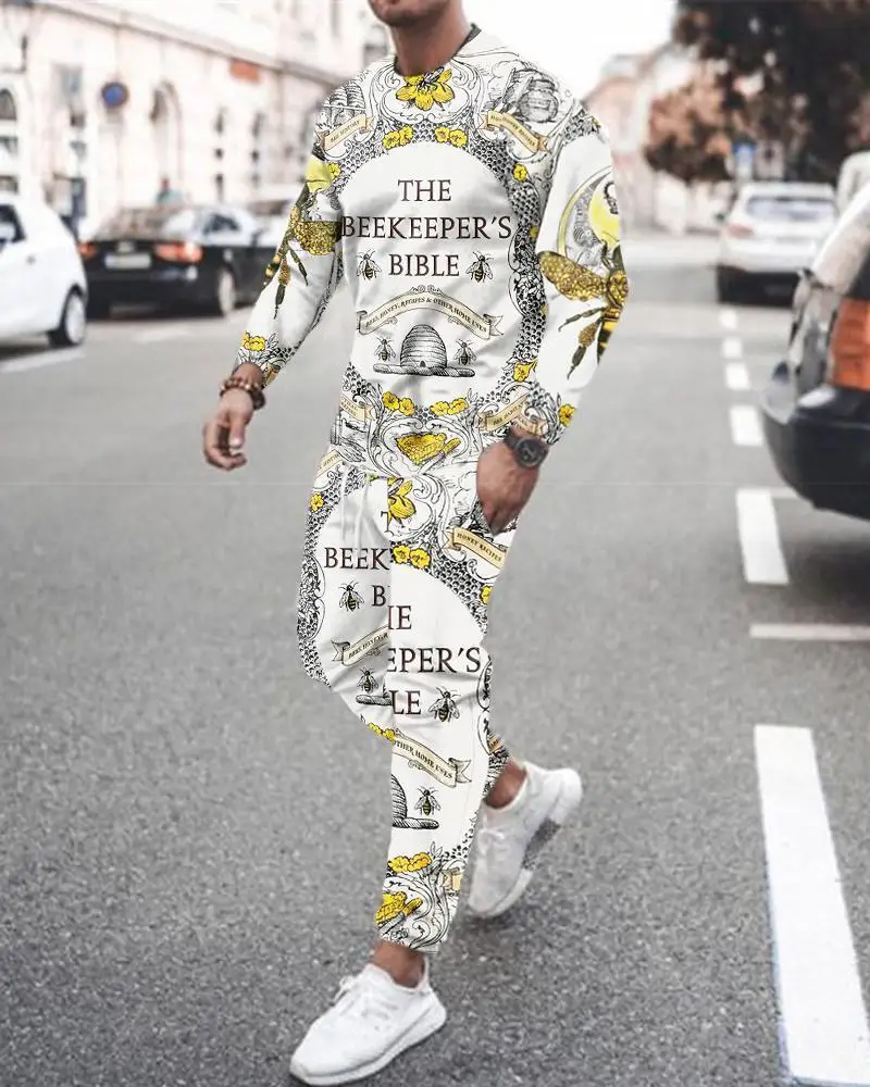 Men Set Tracksuit Long Sleeve T Shirts Trousers 2Piece Skulls Letter Casual Outfits Spring Clothing  Streetwear Jogging Man Suit