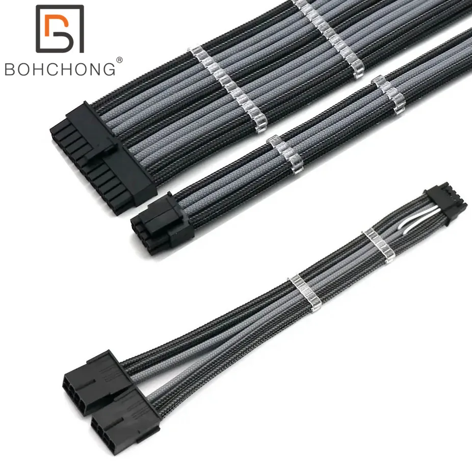 4 мм 1 шт. ATX 24Pin + 4Pin 12vhpwr до 2x8Pin PCI-E Комплект удлинительных кабелей для графического