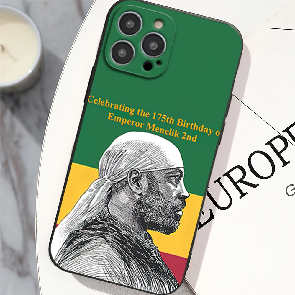Emperor Menelik II of Ethiopia Phone Case for iPhone 12 11 13 14 15 16 Max Pro Plus Black Soft Silicone Cover