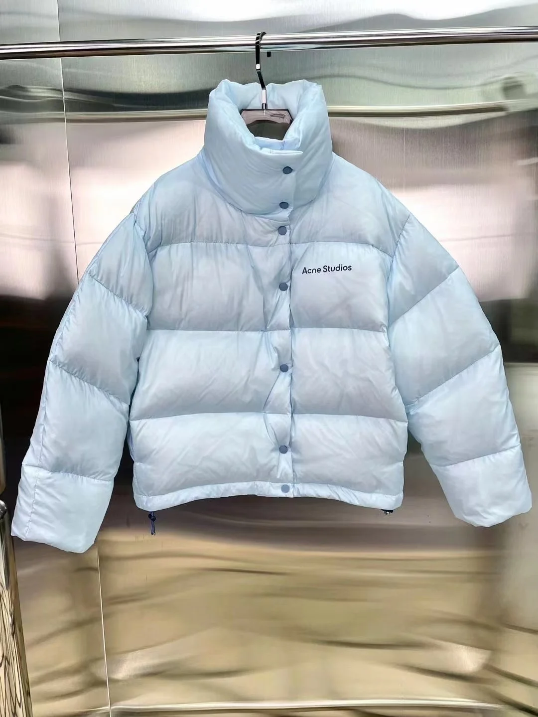 

22SS new AC Studios bicolor high collar buttoned down jacket acne short version logo jacket at chest