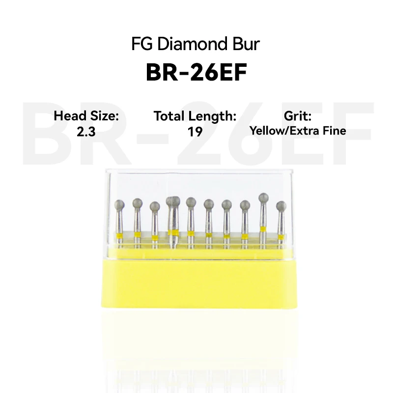 

1Set Dental Diamond Burs BR-26EF FG High Speed 19.0mm Yellow Rings Extra Fine Medium Intra-oral Shank Burs for Dentistry