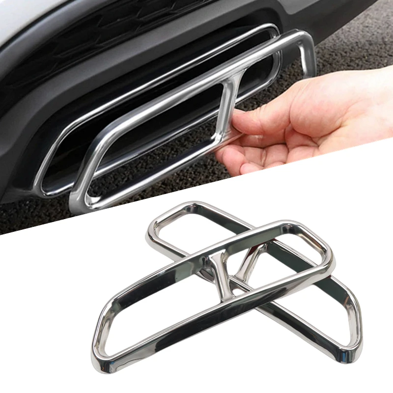 

2Pcs Chrome Car Exhaust Tail Pipes Decoration Frame Tail Throat Pipe Modified Cover Trim for -Audi A6 C7 2016-2018