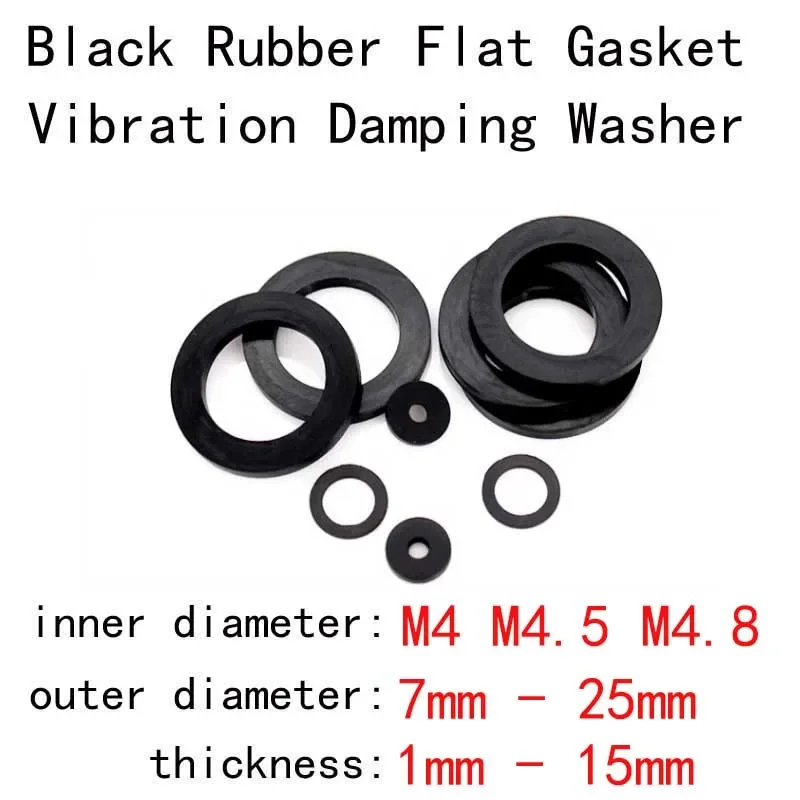 M4 M4.5 M4.8 7mm-25mm OD Black Rubber Flat Gasket Vibration Damping Gaskets Round Washer Shock Absorbing Cushioning