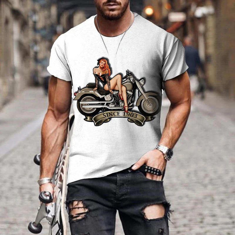 

Summer New Street Style Vintage Casual Fashion T Shirt Car Sexy Girls Print Clothes Round Neck Men's Oversized T Shirts
