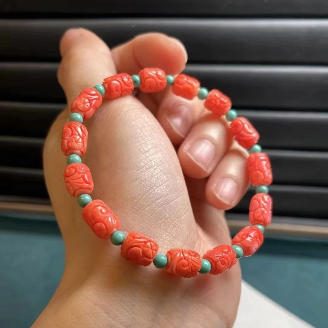 Натуральные 100% Реальные Красные зернистые нефритовые резные браслеты с бусинами