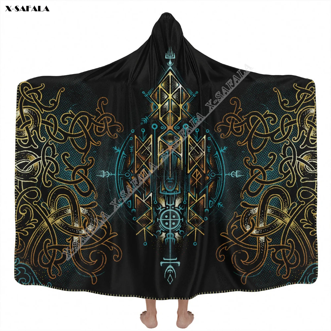 

Poetry Viking Tattoo 3D Printed Overcoat Hooded Blanket Coat Robe Fleece Velvet Men Women Cloak Samurai Thick Warm Windproof
