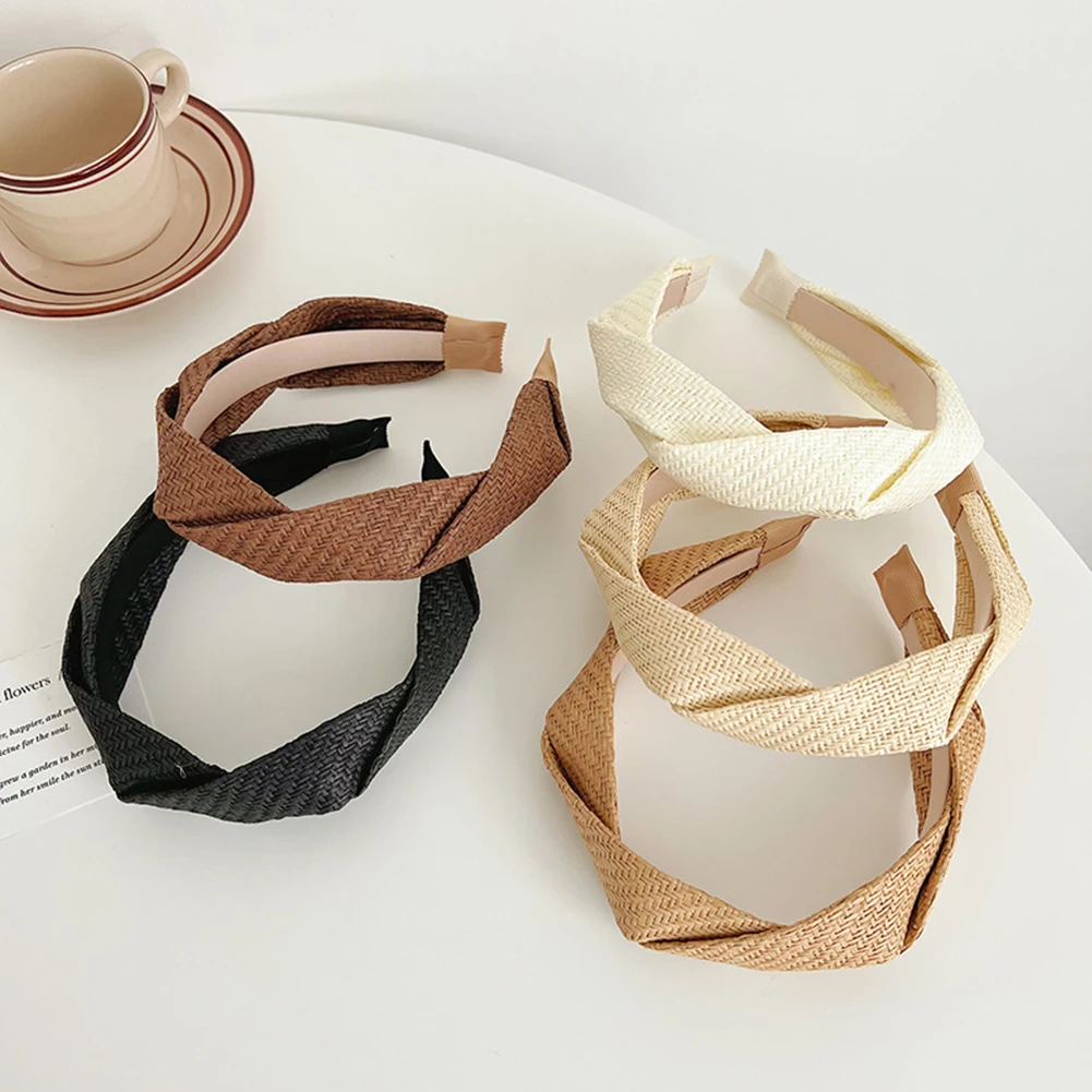 

New Fashion Women Hairband Wide Side Headband Classic Solid Turban Knitted Center Knot Turban Hair Hoop Wholesale