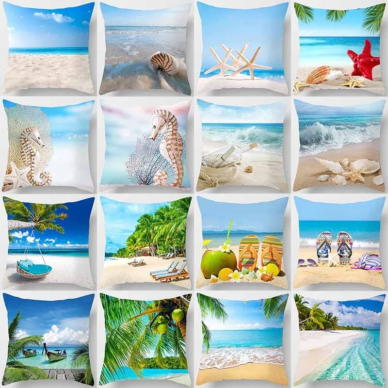 

Tropical Beach Landscape Print Square Pillowcase Home Decor Car Sofa Cushion Cover