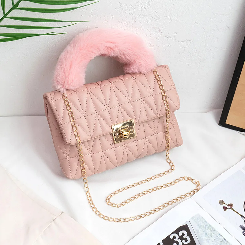Women Winter Plush Tote Crossbody Bag One Shoulder Purse